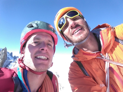 Rognon du Plan, Monte Bianco, alpinismo, Simon Chatelan, Jeff Mercier - Simon Chatelan e Jeff Mercier il 05/05/2016 durante la prima salita di 'Universal Studio', Rognon du Plan (3601m) , Monte Bianco