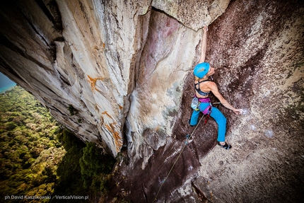 Dragon Horns, Tioman Island, Malaysia, David Kaszlikowski, Jonas Wallin - Eliza Kubarska climbing pitch 4 of 'Fever Dreams', Mumbar cliff,  Dragon Horns massif, Tioman island, Malaysia