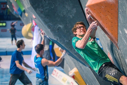 Bouldering World Cup 2016, Innsbruck - Georg Parma during the qualifiers of the 5th stage of the Bouldering World Cup 2016 in Innsbruck