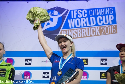 Bouldering World Cup 2016, Innsbruck - Shauna Coxsey during the fifth stage of the Bouldering World Cup 2016 at Innsbruck