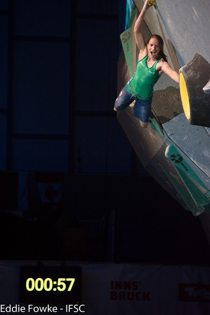 Bouldering World Cup 2016, Innsbruck - Anna Stöhr during the fifth stage of the Bouldering World Cup 2016 at Innsbruck