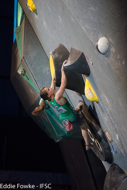 Bouldering World Cup 2016, Innsbruck - Anna Stöhr during the fifth stage of the Bouldering World Cup 2016 at Innsbruck