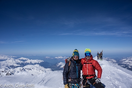 Major Route, Mont Blanc, Luca Rolli, Francesco Civra Dano - Major Route Mont Blanc: on the summit! We're only halfway, but we know that the route is skiable and in perfect conditions