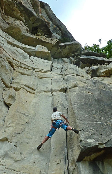 Annot France, climbing - Finger cracks, bridging and small pockets capped by are roof. These are the ingredients for 