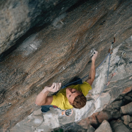 Jakob Schubert, Flatanger - Hanshellern, Norway - Jakob Schubert grabbing the second ascent of Adam Ondra's 'Kangaroo Limb' 9a+ at Flatanger, Norway