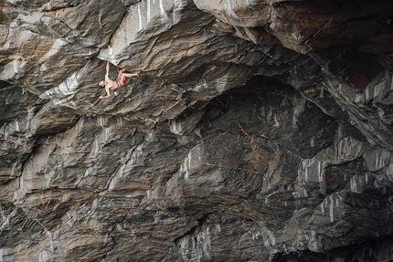 Domen Skofic, Flatanger - Hanshellern, Norway - Domen Škofic thumping up 'Thor's Hammer’ 9a+ at Flatanger in Norway