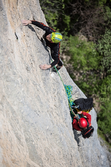 Alessio Roverato, Monte Spitz, Valgadena, climbing - Alessio Roverato and Angela Carraro climbing Angelo Mio (Monte Spitz - Valgadena)