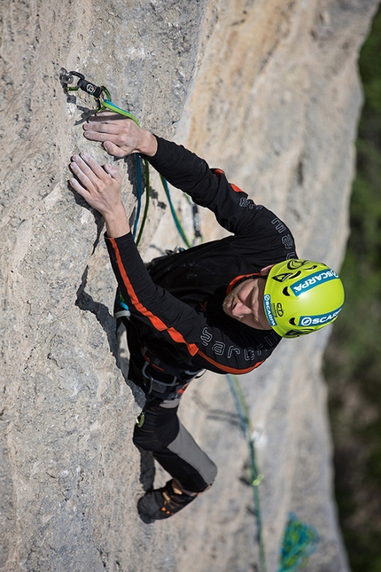 Alessio Roverato, Monte Spitz, Valgadena, climbing - Alessio Roverato and Angela Carraro climbing Angelo Mio (Monte Spitz - Valgadena)