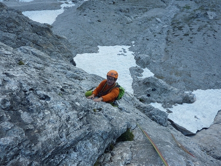 Doctor Scintilla, Piz Ciavazes, Gruppo del Sella - Dolomiti, Ivo Ferrari - Durante una ripetizione della via Doctor Scintilla (350m, max 7°-), Piz Ciavazes