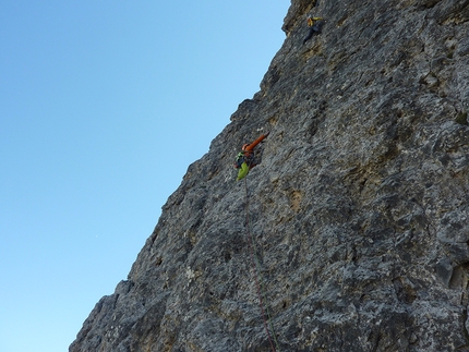 Doctor Scintilla, Piz Ciavazes, Gruppo del Sella - Dolomiti, Ivo Ferrari - Durante una ripetizione della via Doctor Scintilla (350m, max 7°-), Piz Ciavazes