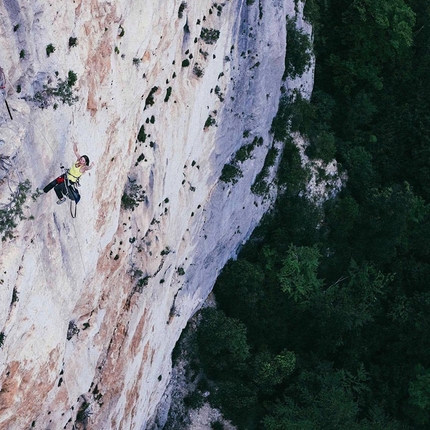 Barbara Zangerl, Verdon - Barbara Zangerl su Golden Shower (150m, 8b+), la via liberata da Stefan Glowacz nel 2012 in Verdon, Francia