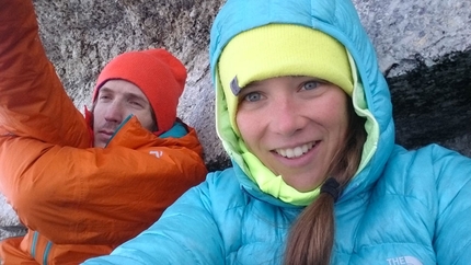 Caroline Ciavaldini, Voie Petit, Grand Capucin, Mont Blanc - James Pearson and Caroline Ciavaldini during Ciavaldini's successful redpoint ascent of the Voie Petit on Grand Capucin in July 2016