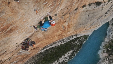 Chris Sharma, Mont - Rebei, Spain - Chris Sharma and Klemen Bečan attempting the 250m multi-pitch project at Mont - Rebei in Spain