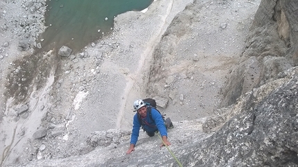 Pisciadù, Sella, Dolomiti, Ivo Ferrari - Durante la ripetizione della via W.H, parete ovest del Pisciadù (Gruppo del Sella, Dolomiti). 