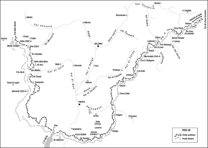 Alta Via della Grande Guerra nelle Dolomiti - Carta del fronte alpino della Guerra 15 -18