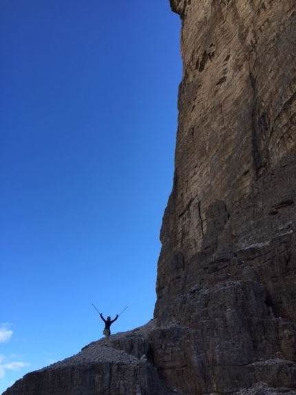 Tre Cime Di Lavaredo, Dolomiti, Urko Barandiaran, Juan Antonio Bellido Ramos - Urko Carmona Barandiaran durante la ripetizione della Via Dülfer, Cima Grande, Tre Cime Di Lavaredo, Dolomiti