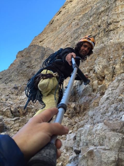 Tre Cime Di Lavaredo, Dolomiti, Urko Barandiaran, Juan Antonio Bellido Ramos - Urko Carmona Barandiaran durante la ripetizione della Via Dülfer, Cima Grande, Tre Cime Di Lavaredo, Dolomiti