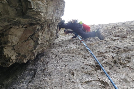 Tre Cime Di Lavaredo, Dolomites, Urko Barandiaran, Juan Antonio Bellido Ramos - Juan Antonio Bellido Ramos repeating Via Dülfer, Cima Grande, Tre Cime Di Lavaredo, Dolomites