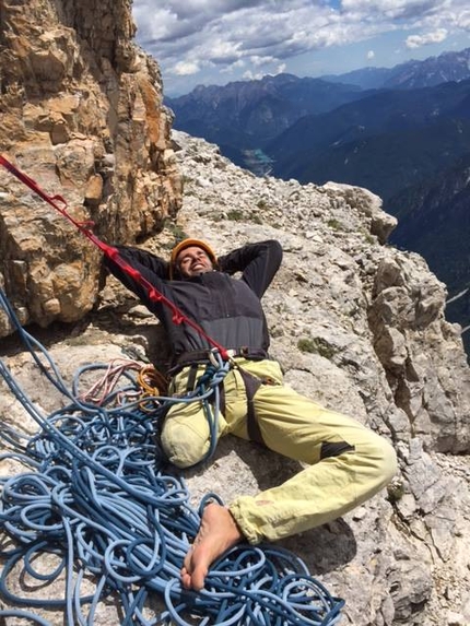 Tre Cime Di Lavaredo, Dolomiti, Urko Barandiaran, Juan Antonio Bellido Ramos - Urko Carmona Barandiaran durante la ripetizione della Via Dülfer, Cima Grande, Tre Cime Di Lavaredo, Dolomiti