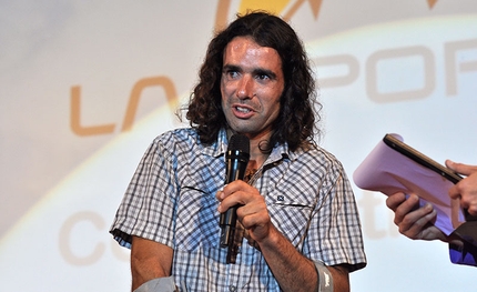 Urko Carmona Barandiaran - Spanish climber Urko Carmona Barandiaran, visibly touched, at Arco Rock Legends 2014