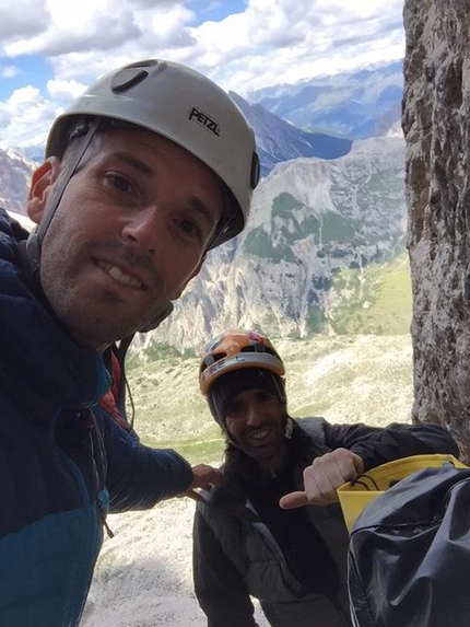 Tre Cime Di Lavaredo, Dolomites, Urko Barandiaran, Juan Antonio Bellido Ramos - Juan Antonio Bellido Ramos e Urko Carmona Barandiaran repeating Via Comici Cima Grande, Tre Cime Di Lavaredo, Dolomites