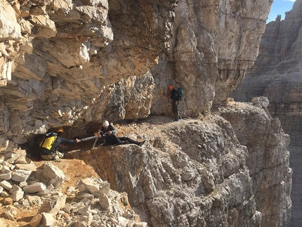 Tre Cime Di Lavaredo, Dolomites, Urko Barandiaran, Juan Antonio Bellido Ramos - Urko Carmona Barandiaran descending Via Comici Cima Grande, Tre Cime Di Lavaredo, Dolomites