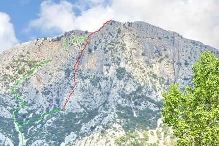 Sardegna nuove vie alpinistiche - Il tracciato della via Vernaccia please sul Monte Albo
