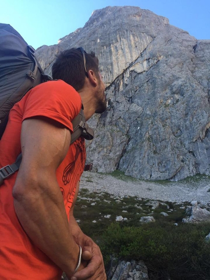 Edu Marin, Wogü, Rätikon, Switzerland - Edu Marin observing the 7th Kirchlispitze in Switzerland Rätikon massif, which hosts the route Wogü 8c