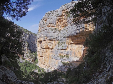 Supramonte di Oliena, Sardegna - La parete che ospita La vita è amara, vista dalla ferrata, Supramonte di Oliena