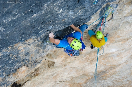 Bramosia Scura, Cima Vallon, Sella, Dolomiti - Sulla via Bramosia Scura, Cima Vallon, Sella, Dolomiti