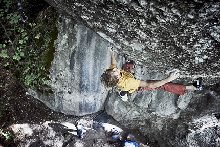 Alex Megos, Frankenjura, Germania, Germany - Alexander Megos climbing Action Directe, Wolfgang Güllich's 9a at Waldfkopf in the Frankenjura, Germany