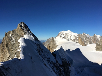 Denis Trento, Cresta di Rochefort, Grandes Jorasses, Monte Bianco - Denis Trento e la Cresta di Rochefort e la traversata delle Grandes Jorasses durante il primo tentativo del 24/08/2016