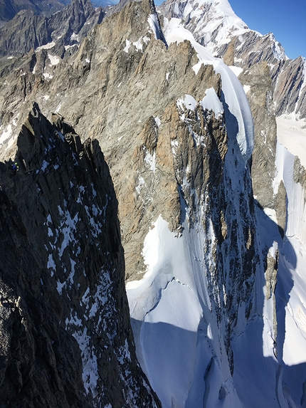 Denis Trento, Cresta di Rochefort, Grandes Jorasses, Monte Bianco - Denis Trento e la Cresta di Rochefort e la traversata delle Grandes Jorasses durante il primo tentativo del 24/08/2016