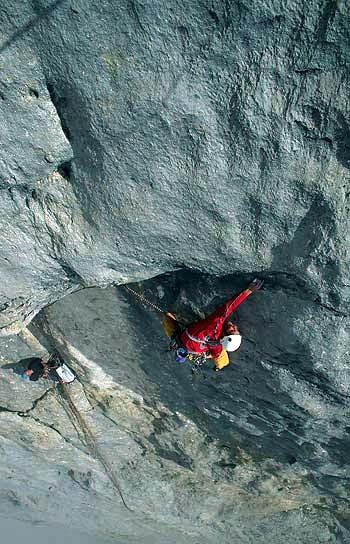 Pietro Dal Prà, Marmolada, Dolomites - Pietro Dal Prà making the first free ascent of Via della Cattedrale, Marmolada, Dolomiti