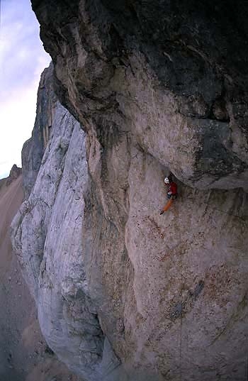 Pietro Dal Prà, Marmolada, Dolomites - Pietro Dal Prà making the first free ascent of Via della Cattedrale, Marmolada, Dolomiti