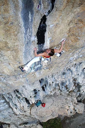 Martina Cufar, Misja Pec, Slovenia - Martina Cufar climbing Vizija 8c at Misja Pec in Slovenia