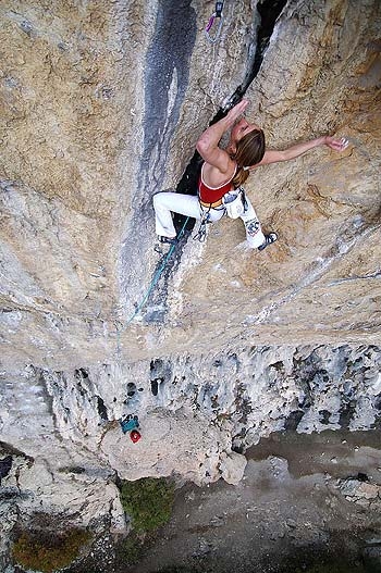 Martina Cufar, Misja Pec, Slovenia - Martina Cufar climbing Vizija 8c at Misja Pec in Slovenia