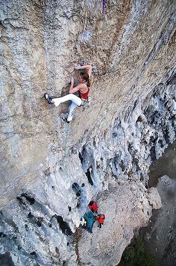 Martina Cufar, Misja Pec, Slovenia - Martina Cufar climbing Vizija 8c at Misja Pec in Slovenia