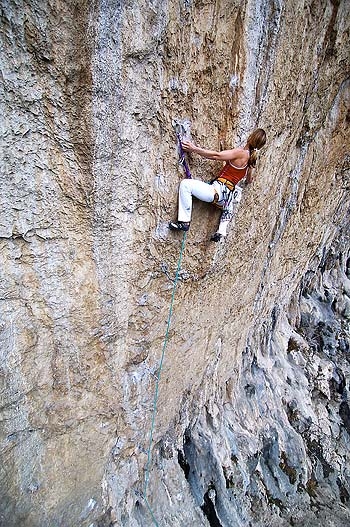 Martina Cufar, Misja Pec, Slovenia - Martina Cufar climbing Vizija 8c at Misja Pec in Slovenia