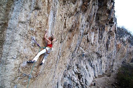 Martina Cufar, Misja Pec, Slovenia - Martina Cufar climbing Vizija 8c at Misja Pec in Slovenia