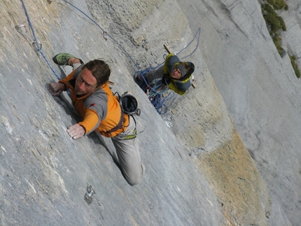 Wenden - Jörg Andreas and Felix Neumärker climbing Zahir+ 8c at the Wendenstöcke, Switzerland