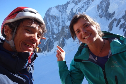 Divine Providence, Mont Blanc, Nina Caprez, Merlin Benoit - Merlin Benoit and Nina Caprez enjoying the view from the Fourche bivouac