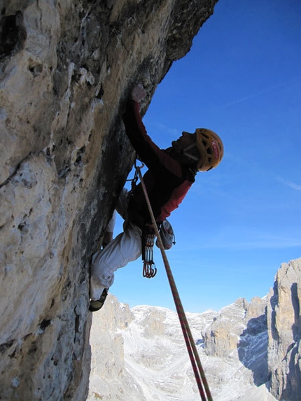 Masada, Sass Maor, Dolomites - Riccardo Scarian on the 18th pitch (8b) of Masada
