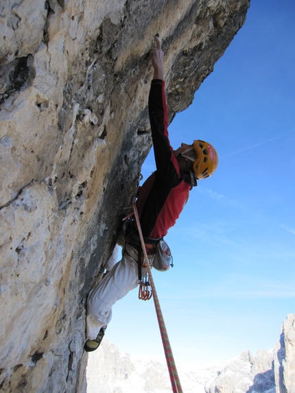 Masada, Sass Maor, Dolomites - Riccardo Scarian on the 18th pitch (8b) of Masada