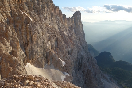 Via degli Studenti, Civetta, Dolomiti, Alessandro Baù, Claudio Migliorini, - Durante la ripetizione  della Via degli Studenti, parete Nord-Ovest della Civetta, Dolomiti