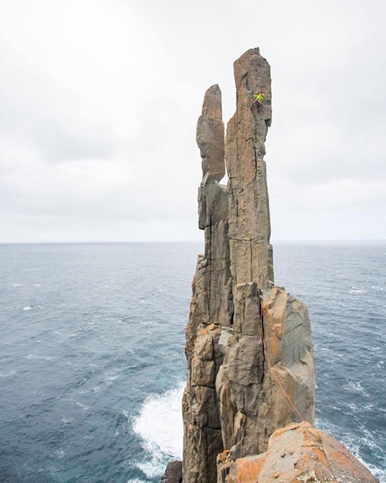 Jorg Verhoeven - Jorg Verhoeven climbing towards the spectacular summit at the tip of Cape Raoul, Tasmania