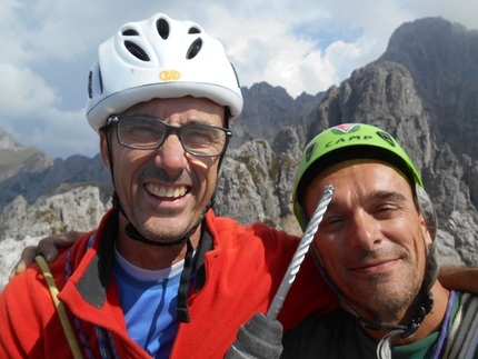 Torrione Cecilia, Grigna, Giovanni Chiaffarelli, Federico Montagna - Giovanni Chiaffarelli e Federico Montagna durante l'apertura di Donna Sandra, Torrione Cecilia, Grigna