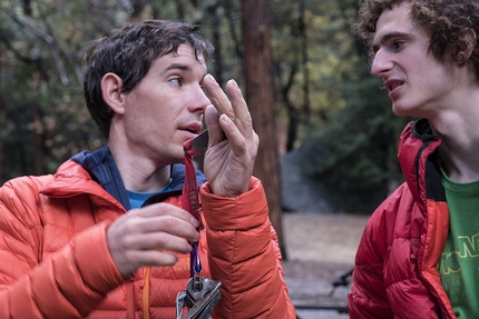 Adam Ondra, Dawn Wall, El Capitan, Yosemite - Alex Honnold teaching Adam Ondra the tricks of the trade in Yosemite