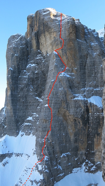 Cima Tosa, Dolomiti di Brenta, Paolo Baroldi, Filippo Mosca, Francesco Salvaterra - Pilastro Nord, Cima Tosa, Dolomiti di Brenta (VI-, 700m, Paolo Baroldi, Filippo Mosca, Francesco Salvaterra 09/2016)