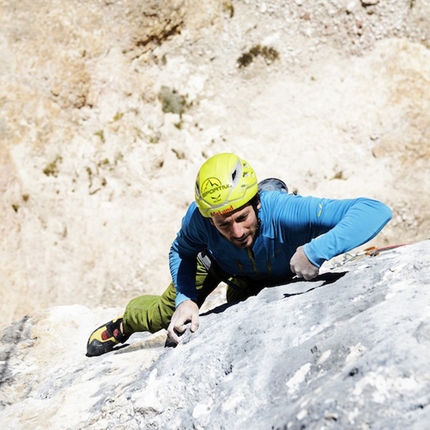 Black Pearl, Val Lunga, Dolomites, Florian Riegler, Martin Riegler - Florian Riegler and Martin Riegler making the first free ascent of their Black Pearl (8a+, 170m), Val Lunga, Dolomites